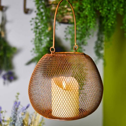 Floristik24 Farol metálico con portavelas óxido de rejilla Ø20cm H17cm