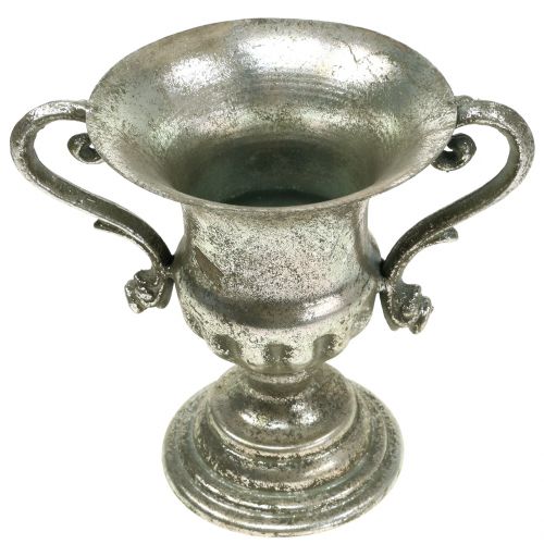 Floristik24 Taza de metal aspecto antiguo plateado Ø12.5cm H16.5cm