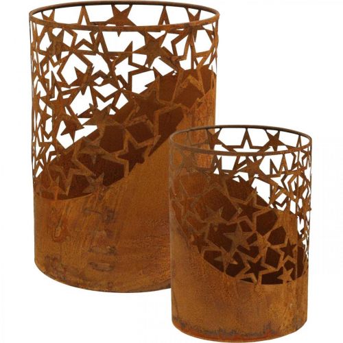 Floristik24 Linterna de metal pátina decoración estrellas Ø15cm/20cm juego de 2