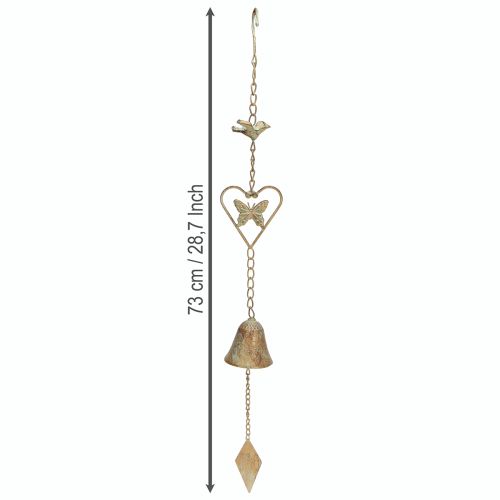Artículo Carillón de viento de metal con corazón y campana, decoración de jardín antigua, 72 cm