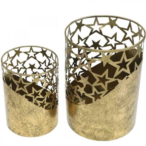 Artículo Farol de metal efecto pan de oro estrellas Ø15cm/20cm set de 2