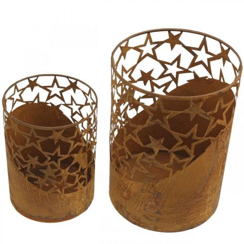 Floristik24 Linterna de metal pátina decoración estrellas Ø15cm/20cm juego de 2