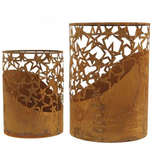 Floristik24 Linterna de metal pátina decoración estrellas Ø15cm/20cm juego de 2