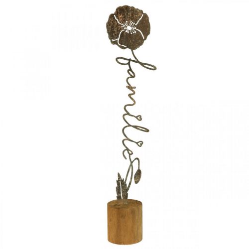 Soporte de madera con flores decorativas de metal letras &quot;Family&quot; Al. 40 cm