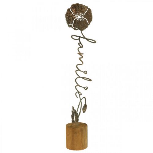 Floristik24 Soporte de madera con flores decorativas de metal letras &quot;Family&quot; Al. 40 cm