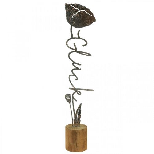 Floristik24 Soporte de madera con flores decorativas de metal con texto &quot;Happiness&quot; Al. 40 cm