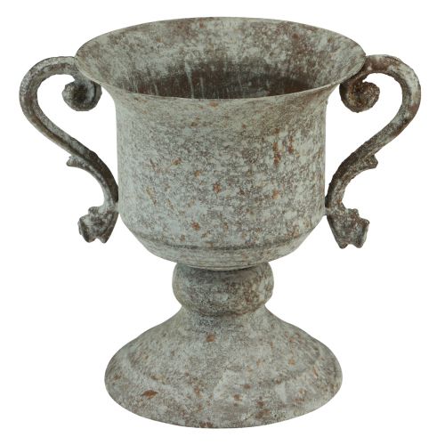 Floristik24 Trofeo decorativo de metal con asa marrón blanco Ø13,5cm H19,5cm