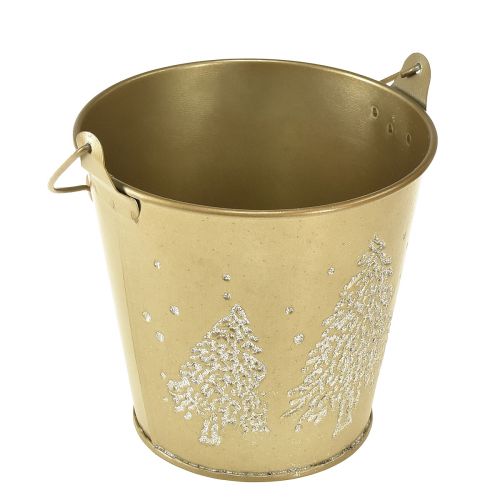 Artículo Cubo de metal Jardinera para árboles de Navidad dorado Ø12cm H11,5cm