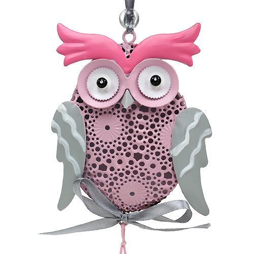 Floristik24 Percha de metal búho gris, blanco, rosa 10cm 3 piezas
