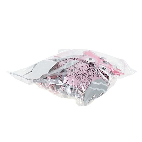 Floristik24 Percha de metal búho gris, blanco, rosa 10cm 3 piezas