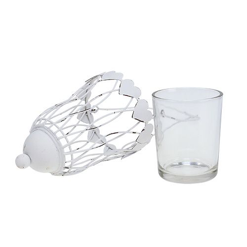 Floristik24 Farol de metal Ø7.5cm H12cm blanco