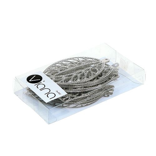 Floristik24 Hoja de metal para colgar plata 4cm x 7cm 24pcs