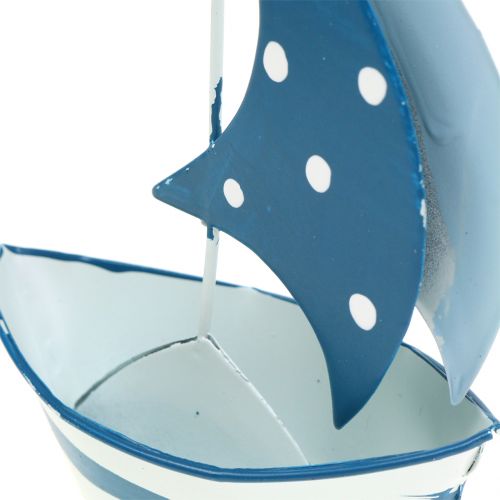 Floristik24 Velero decorativo de metal azul, blanco 9,5cm x 13cm 2pcs