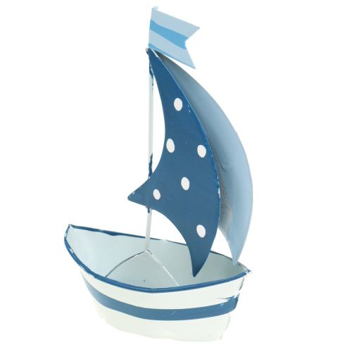 Floristik24 Velero decorativo de metal azul, blanco 9,5cm x 13cm 2pcs