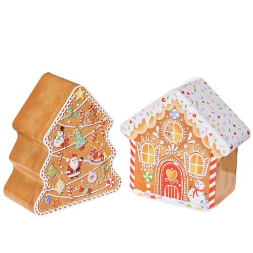 Lata navideña, lata para galletas, árbol y casa de Navidad, estilo pan de jengibre, 14 cm, 2 piezas comprar | Floristik24.es