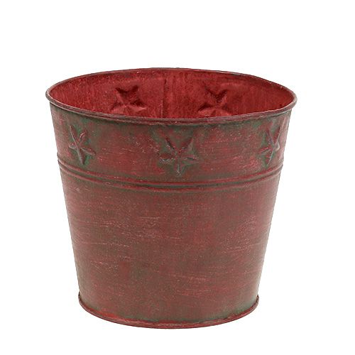 Cubo de metal rojo con estrellas Ø15cm H13cm | Floristik24.es