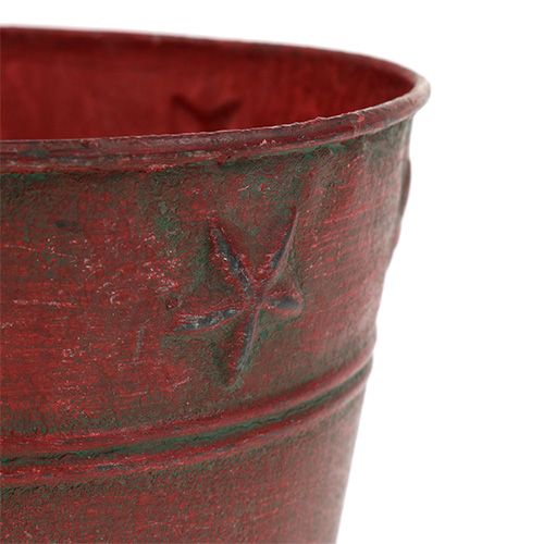 Cubo de metal rojo con estrellas Ø15cm H13cm | Floristik24.es