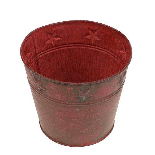 Cubo de metal rojo con estrellas Ø15cm H13cm | Floristik24.es