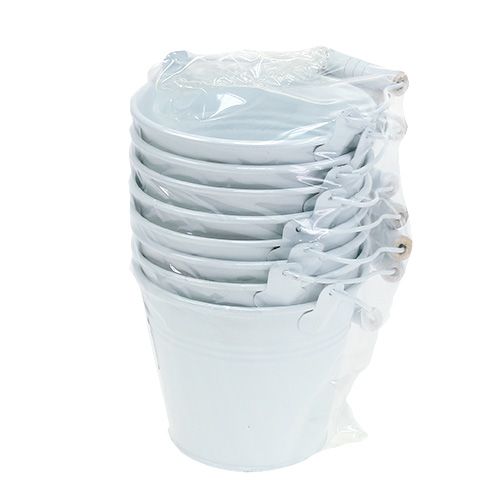 Floristik24 Cubo de metal blanco Ø12cm H10cm 8 piezas