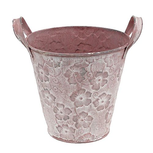 Floristik24 Cubo de metal con flores Rosa Ø15,5cm H15cm