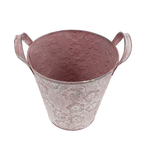 Floristik24 Cubo de metal con flores Rosa Ø15,5cm H15cm