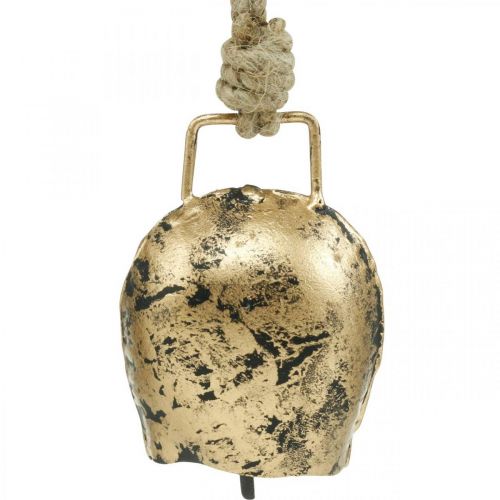 Floristik24 Campanas para colgar, mini cencerros, casa de campo, campanas de metal dorado, aspecto antiguo 7 × 5cm 12ud