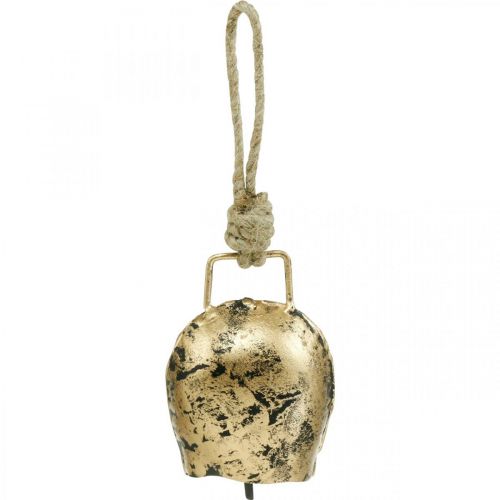 Floristik24 Campanas para colgar, mini cencerros, casa de campo, campanas de metal dorado, aspecto antiguo 7 × 5cm 12ud