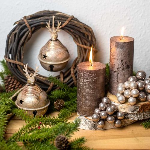 Floristik24 Campanas de metal con decoración de renos, decoración de Adviento, campana navideña con estrellas, campanas doradas aspecto antiguo Ø9cm H14cm 2 piezas
