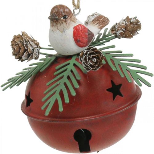 Floristik24 Campanas con petirrojos, adornos de pájaros, invierno, campanas decorativas para Navidad blanco / rojo Ø9cm H10cm juego de 2