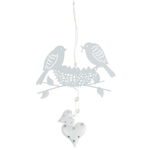 Floristik24 Percha de metal nido de pájaro con corazón Blanco 18cm 3pcs