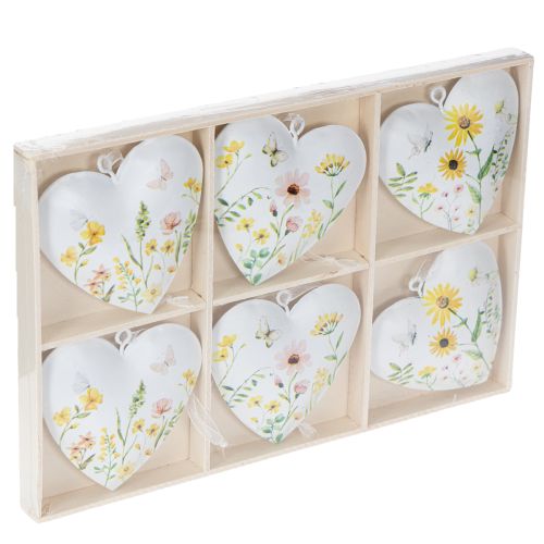Artículo Colgantes de corazón con motivos florales como decoración de pared, 7 cm, 6 piezas