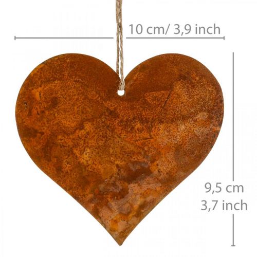 Floristik24 Corazones para colgar decoración metal otoño pátina 9,5×10cm 12uds