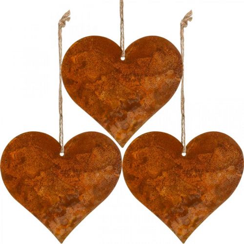 Floristik24 Corazones para colgar decoración metal otoño pátina 9,5×10cm 12uds