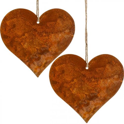 Floristik24 Corazones decorativos de metal, decoración otoñal, colgante decorativo, pátina 14×15cm 6 piezas