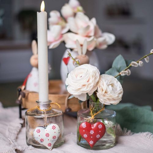 Corazón de metal para colgar, etiqueta de regalo, Día de San Valentín, aspecto vintage rojo, blanco Al. 6 cm 6 uds. | Floristik24.es