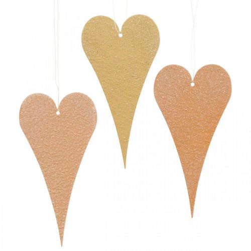 Adorno colgante deco corazones para colgar naranja/amarillo 15cm 6uds