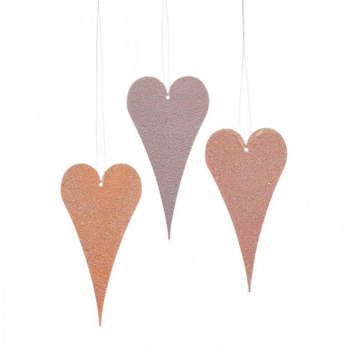 Decoración colgante ventana metal corazones, corazones decorativos para colgar Naranja/Morado H10cm 6pcs