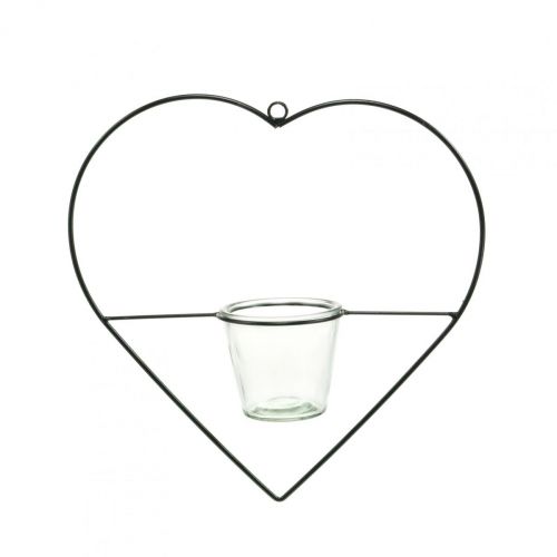 Floristik24 Linterna corazón metal 28cm portavelas para colgar cristal 9cm