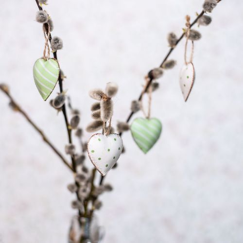 Artículo Corazones de metal para colgar, día de San Valentín, decoración de primavera, colgante de corazón verde, blanco H3.5cm 10pcs