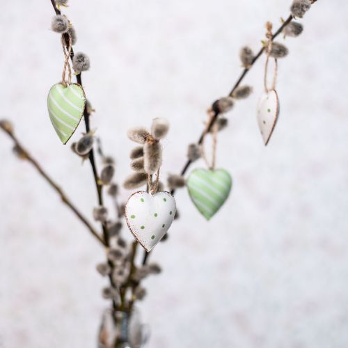 Floristik24 Corazones de metal para colgar, día de San Valentín, decoración de primavera, colgante de corazón verde, blanco H3.5cm 10pcs