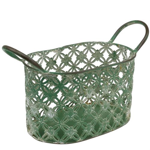 Floristik24 Cesta ovalada de metal con asa 25cm x 16.5cm H21cm Verde