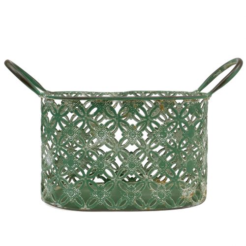 Floristik24 Cesta ovalada de metal con asa 25cm x 16.5cm H21cm Verde