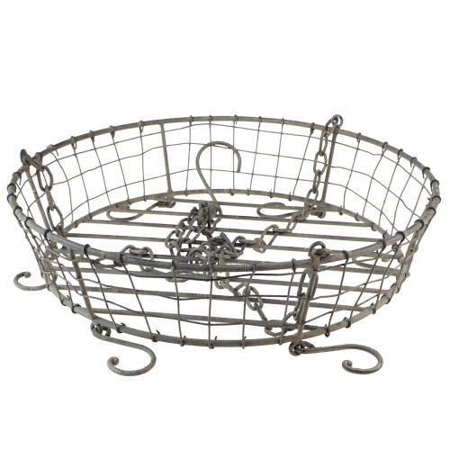 Floristik24 Cesta metálica para colgar con ganchos gris vintage Ø39,5cm