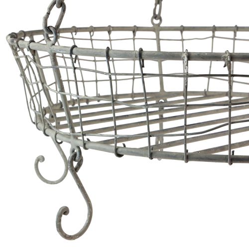 Floristik24 Cesta metálica para colgar con ganchos gris vintage Ø39,5cm