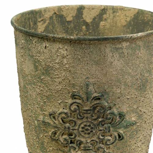 Floristik24 Copa de metal decorativa con adorno verde musgo, beige Ø16cm H31cm