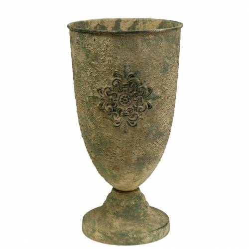 Floristik24 Copa de metal decorativa con adorno verde musgo, beige Ø16cm H31cm