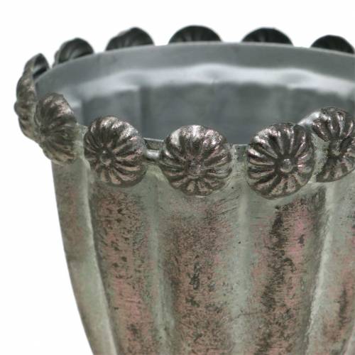 Floristik24 Vaso decorativo de metal gris plata, blanco lavado Ø9.7cm H14.7cm