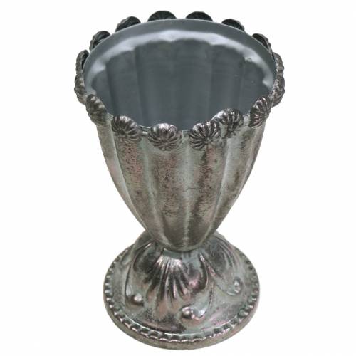 Floristik24 Vaso decorativo de metal gris plata, blanco lavado Ø9.7cm H14.7cm