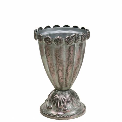 Floristik24 Vaso decorativo de metal gris plata, blanco lavado Ø9.7cm H14.7cm