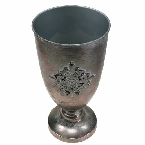 Floristik24 Copa de metal decorativa con adorno gris plata Ø16.5cm H31cm